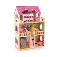 Maison de Poupée 6 Pièces 3 Étages Jouet Miniature Bois 15 Accessoires 3 Ans +