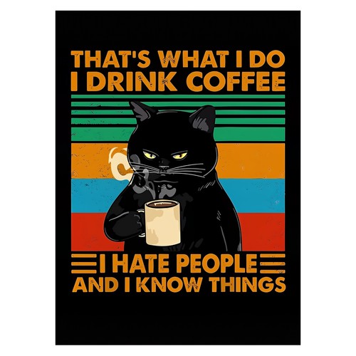 Affiche rétro chat noir art - chat,