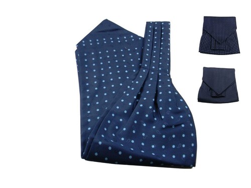 Ascot homme bleu soie - bleu, pois
