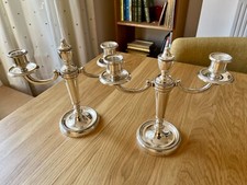 Pair of Christofle Paris Gallia Collection silver-plated two-light candlesticks