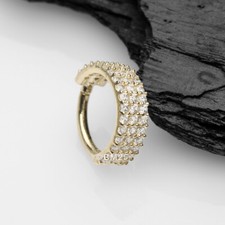 14 Karat Gold Brilliant Sparkle Triple Lined Gems Seamless Clicker Hoop Ring