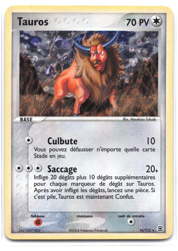 Carte pokémon tauros - carte, 16/112
