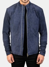 Homme Bleu Daim Cuir Veste 100% Véritable Peau D'Agneau Décontracté Vêtement