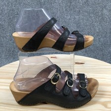 Dansko Sandals Womens 39 Tarin Casual Slip On Buckle Wedge Slide Black Leather