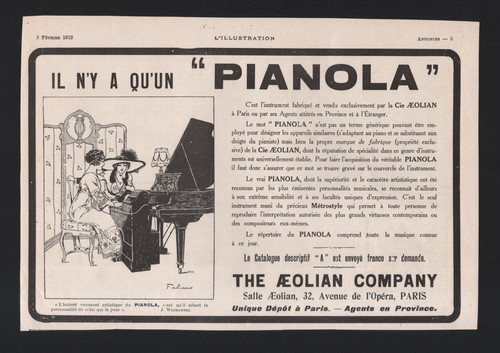 Publicite 1912 musique piano - publicite,