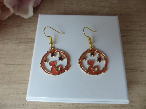 Boucles oreilles orange chat - boucles, d'oreilles