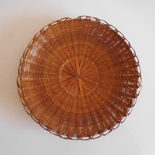 Corbeille service de table ronde bois rotin fait main France Art Déco XXe N3255