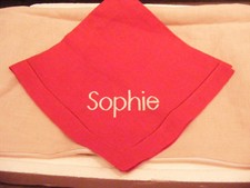 New Sferra Red Festival 20" x 20" Linen Dinner Napkin | Sophie Embroidery Block