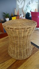 VINTAGE TABLE STOOL POUF DIABOLO WICKER RATTAN 70s Scandinavian