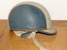 Beautiful old blue and grey leather or skai motorcycle helmet circa 1950