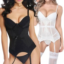 Sexy Girdle Bustier Corset Top w/ Thongs Garter Belt G String Babydoll Lingerie♡