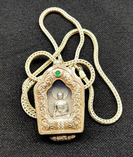 Tibet Silver Carved Sakyamuni Niche For Buddha Pendant Honk Black Box Amulet 99