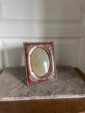 Ancien Cadre Laiton Doré Décor Bois Fleuri Fleur 16x11cm