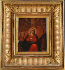 OIL PAINTING ON PANEL 18th Spain Virgin Our Lady of the Seven Sorrows