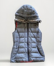 North Face Gray Goose Down 550 Puffer Vest Faux Fur Hood Womens Small EU C