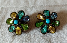 boucles d'oreilles Poggi métal vieilli couleur bronze,perles facetées,superbes !