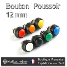 Bouton Poussoir Momentané - Etanche - 12mm - PBS-33B - 7 Couleurs - 1 à 5 pcs