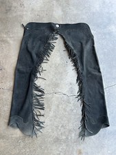 WOODS WESTERN BLACK FRINGE PIGSKIN LEATHER SHOW CHAPS HORSE RIDING