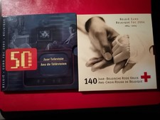 RARE 2 COFFRETS BU EUROS BELGIQUE 2003 "50 ANS TV" & 2004 "CROIX ROUGE" NEUFS
