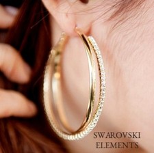  boucles d'oreilles créoles larges modernes swarovski Elements plaqué jaune 