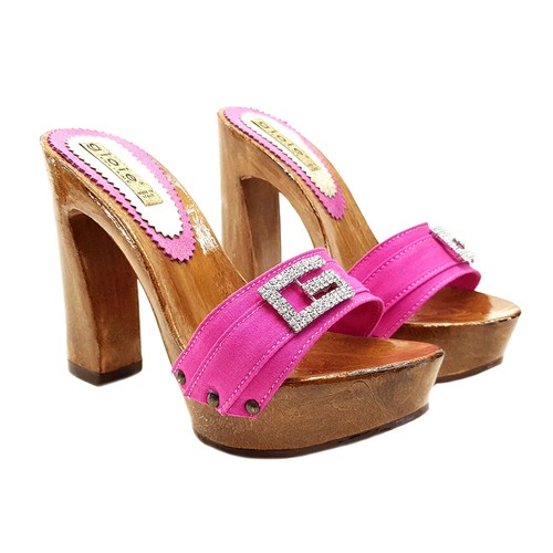 Mules fucsia donna tissu talon - mules,