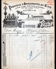 PARIS (XII°) FACTORY of copper ornaments / VANEs "A. Limbourg" in 1914