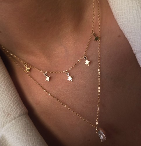 Collier etoiles doré zircon - collier,