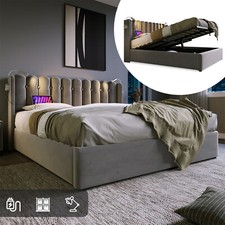 Lit rembourré lit double 160 x 200 cadre de lit lit lit de rangement avec lam...