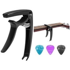 Capodastre de Guitare Capo Noir Pince Accordeur Métal Professionnel + 3 Mediator
