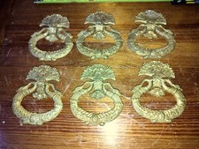 6 Gilded Bronze Ornament Handles for Antique Swans Empire Furniture 19th Century