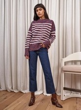 La Ligne Marin Striped Sweater Size Small Burgundy Cream Marled Wool Cashmere