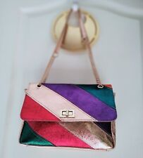 Sac bandoulière en cuir métallisé rose gold+ rayures couleurs en cuir métallisé