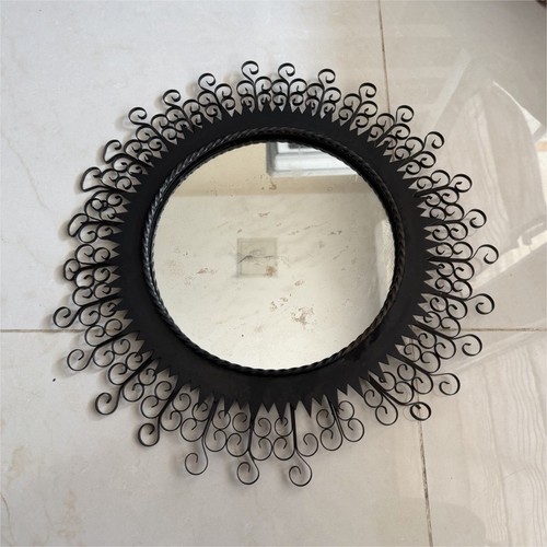 Miroir mural rond métal - , noir