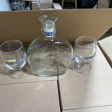 50cl RICARD water jug carafe decanter + 2 new glasses with matching logo B
