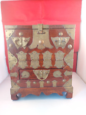 Antique Korean Wooden & Brass Jewelry Box - Very Good Condition