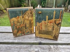 Pair Fratelli Alinari Gilt Bookends Firenze Florence Ambrogio Lorenzetti Prints