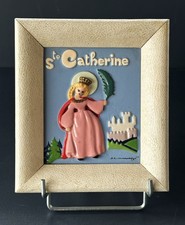 Ancien cadre en Céramique Sainte CATHERINE signé A. L. MARCAGGI 1940-1950