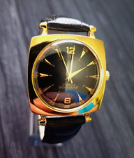 RARE Camy Geneve  Mechanical Swiss Square Watch Refurb Serviced GLD-BLK-BLK