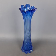 Vase En Verre De Murano Spirale Bleue Cobalt Transparent Design Moderniste 1980