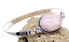 925 Sterling Silver Rose Quartz Gemstone Jewelry Cuff Bracelet