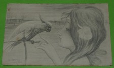 Postcard postcard 1900 Art Nouveau woman parakeet illustrator B. Patella