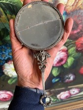 Face a Main Miroir Visage & Noeud Argent Massif Antique Silver Mirror XIX Eme