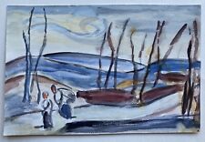 Aquarelle Anonyme Peinture Moderne Paysage Avec Personnes Figures