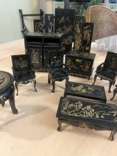 Ensemble meubles miniatures Asiatiques Vintage Bois Laqué Échelle 1/12eme