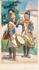 Anton Hoffmann - Soldat Tambour Uniforme Militaria Bayern Aquarelle
