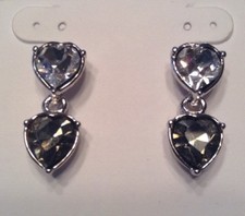 Rare Signed MONET Jewelry Crystal Heart Earrings Silver Plated Swarovski Crystal