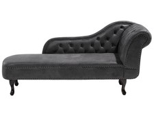 Chaise Longue Côté Droit Méridienne en Cuir PU Imitation Daim Gris Foncé Nimes