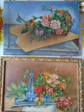 2 STILL LIFE PAINTINGS WITH BOUQUETS OF FLOWERS.signed: OIL/CANVAS 1920.