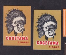 2 Antique Matching Label Belgium BN150490 Indian Cogetama Cigars