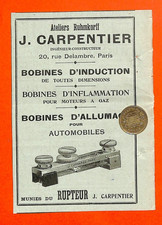 PARIS (XIV ° ) J. CARPENTIER / ATELIERS RUHMKORFF / ADVERTISING 1906